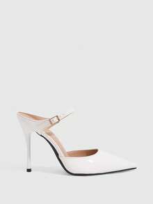 CUCCOO SZL Spring And Summer New Fashion Buckles Patent Leather Thin Straps Thin Heels Pointed High Heels Sexy Wear - White - View 2