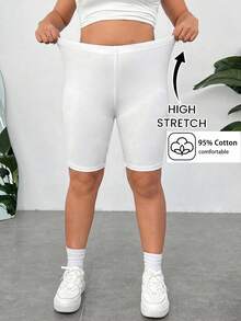 Comfortcana Casual Minimalist Plus Size Women's White Short Leggings Summer - White - View 1
