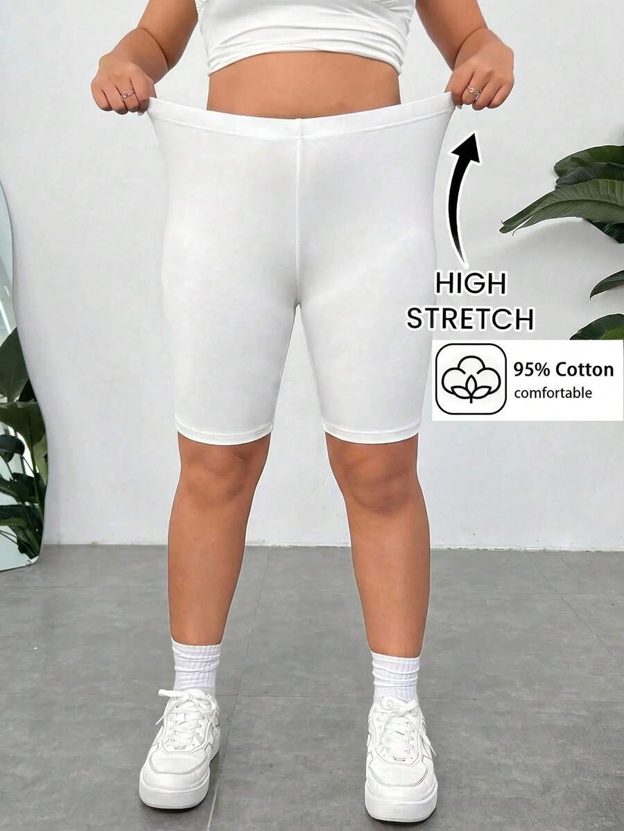 Comfortcana Casual Minimalist Plus Size Women's White Short Leggings Summer - White - View 1