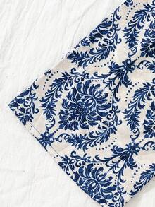 Conjunto para niñas con top de cuello redondo y mangas volantes de textura acanalada suave, combinado con pantalones de pierna ancha con estampado barroco de porcelana azul y blanca, mismo esquema de color para un aspecto de alta gama y armonioso, top corto + pantalones de cintura alta, crea fácilmente una proporción corporal 3:7, tono azul refrescante y brillante - Azul - Ver 5