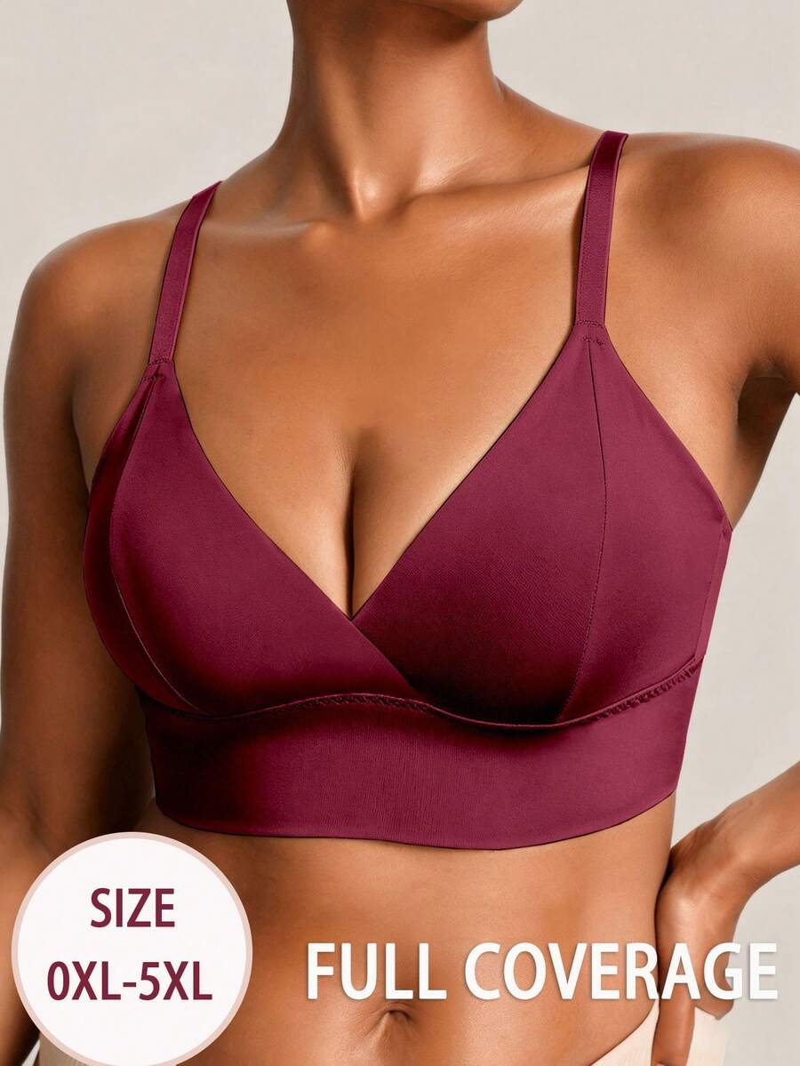SHEIN 1pc Plus Size Women's Solid Color Casual Comfortable Bustier - Burgundy - View 1