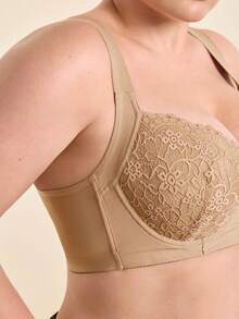 Hourtrue 1 buah Bra Lingerie Ukuran Plus dengan Renda Kontras, Nyaman, Tanpa Jahitan, Berkawat, Berbantalan, dan Bantalan yang Dapat Diatur, Mengangkat - Khaki - View 5