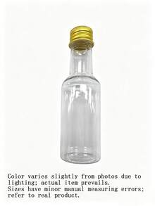 50 piezas Botella de vino pequeña - 25 ml/50 ml/100 ml/150 ml Botella de plástico, Botella de helado de plástico, Botella pequeña para celebraciones y fiestas, Botella de mini jugo para bodas y fiestas, Accesorios portátiles para el Día Nacional - Dorado - Ver 10