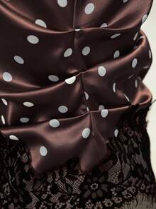 GlowEve Women's Black & White Stand Collar Asymmetric Ruffle Polka Dot Lace Splice Elegant Casual Commute Daily Wear Summer New Arrival Women's Blouse / Women's Top - Burgundy - View 5