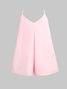 SHEIN Tween Girl 寬鬆休閒無袖花卉印花中長版連身褲 - 白色 - 查看 6