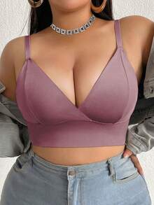 SHEIN 1pc Plus Size Women's Solid Color Casual Comfortable Bustier - Coffee Brown - View 4