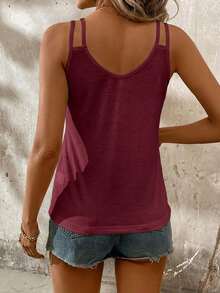 SHEIN LUNE Plus Size Women's Solid Color Casual Versatile Everyday Top - Burgundy - View 2