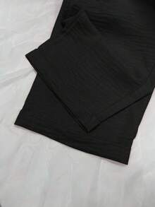 Selamara Linen Comfortable Fabric Drawstring 7/10 Length Harem Pants - Black - View 3