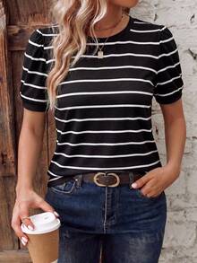 EMERY ROSE Women's Spring/Summer New Hot-Selling Striped Print Pattern Casual Versatile Round Neck Plus Size T-Shirt - Multicolor - View 4