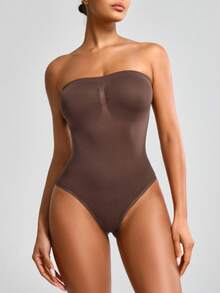 SHAPORA Body De Mujer Con Diseño De Pliegues Y Color Sólido Como Prenda Íntima Moldeadora - Marrón - Ver 6