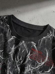 ROMWE MEN Goth Men's Graphic Print Crew Neck Short Sleeve T-Shirt - Black - View 3