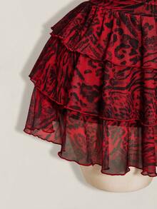 SHEIN ICON Plus Size Women's Leopard & Zebra Print Pleated Sexy Halter Neck Dress For Date And Party - Red - View 7