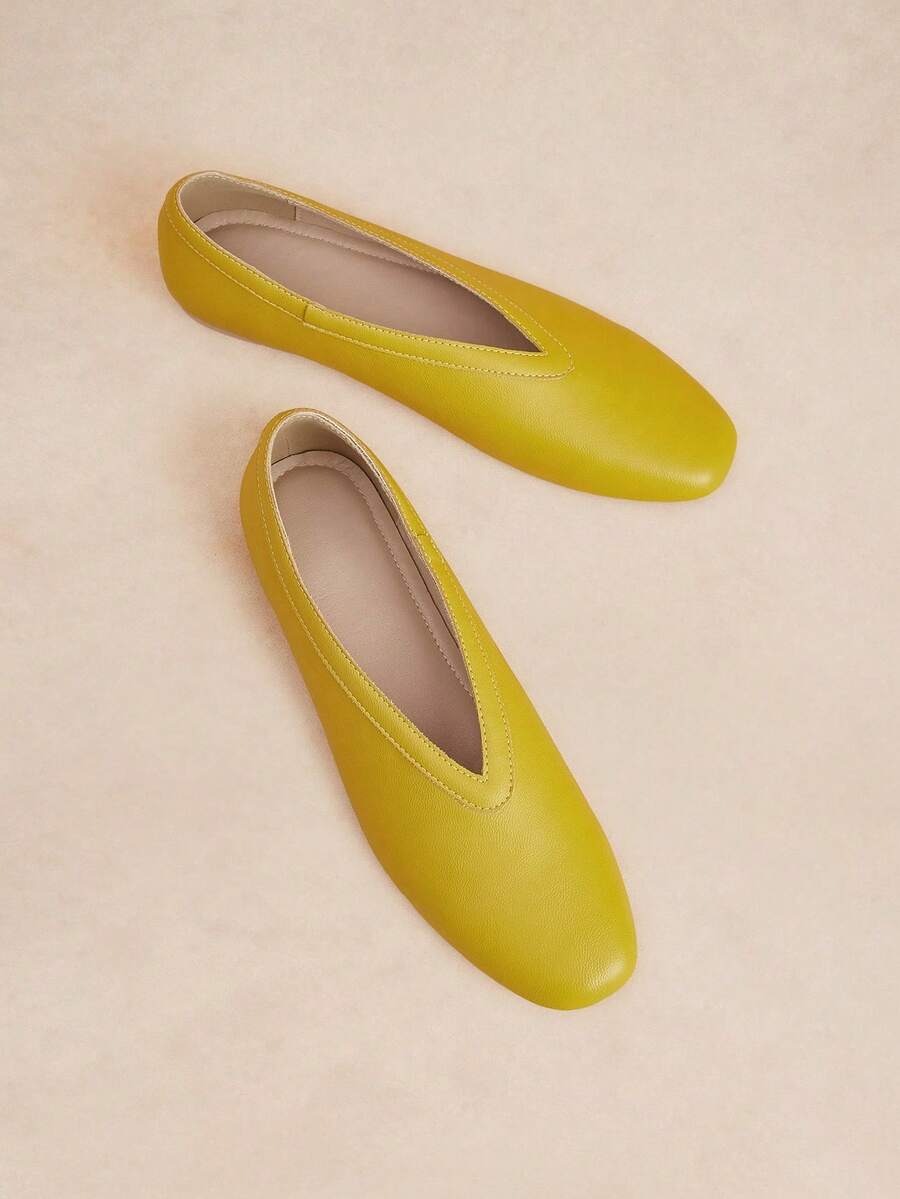 Rosivie Ladies Square Toe Yellow Fashion Versatile Casual Flat Shoes - Yellow - View 1