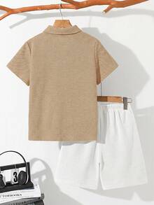 SHEIN Tween Boy Casual Loose Fit Regular Shoulder Solid Color Polo Shirt And Shorts 2-Piece Set, Suitable For Commuting, School, Daily Casual Outings, Sports, Spring And Summer - Multicolor - View 2