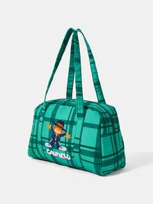 GARFIELD | SHEIN A Green Plaid Cartoon-Patterned Shoulder Bag For Students, Commuters, And Travel Storage - Green - View 4