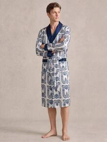 EverLounge Jubah Santai Pria Motif Buah Hijau yang Modis - Blue and White - View 3