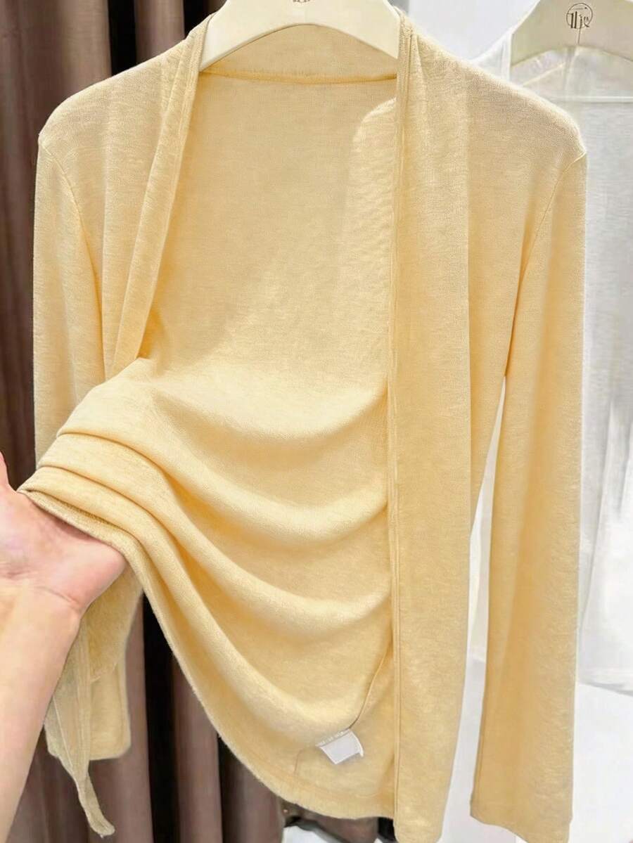 Resyla 女款素色休閒百搭日常出遊長袖開襟外套 - 黃色 - 查看 1