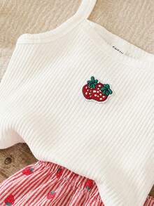Emery Rose Kids Emery Rose Kids 少女草莓刺繡細肩帶上衣與條紋裙褲套裝 - 紅色 - 查看 5