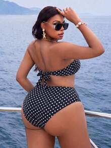 Slaydiva Setelan Baju Renang Wanita Ukuran Besar Warna Polos 2 Potong Kasual dengan Atasan Tank Top Terpisah - Hitam dan Putih - View 2