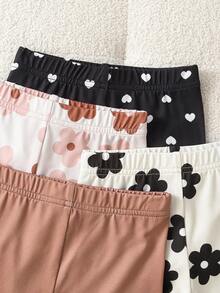 SHEIN Playful Pals 女童夏季甜美花卉荷葉袖套裝，多色可選，荷葉邊印花T恤＋短褲兩件套，親膚韓系嬰幼兒女童服飾 - 棕色 - 查看 8