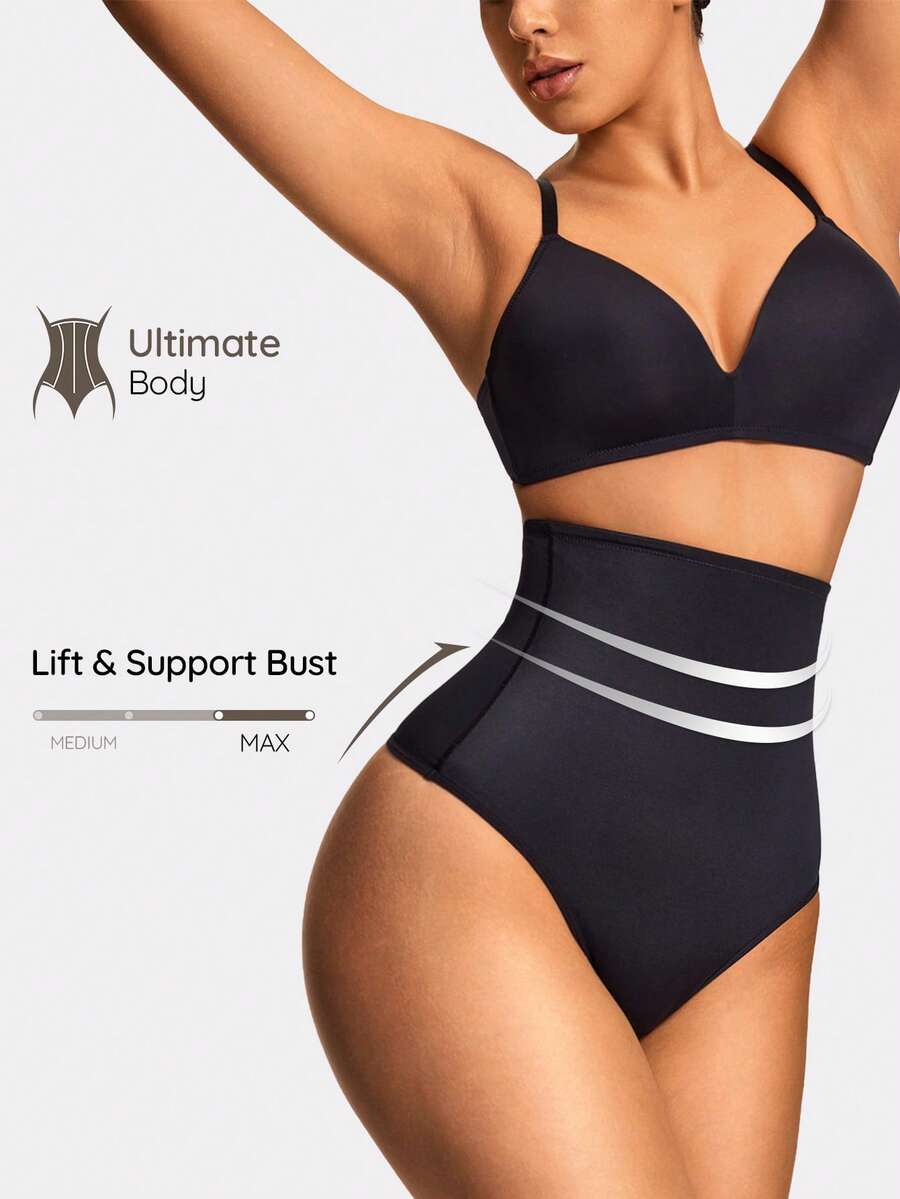 SHAPORA Prenda moldeadora de unicolor de cintura alta y sin costuras para mujer - Negro - Ver 1