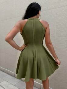 VaVaBold 女款掛脖無袖洋裝 新年穿搭服飾 - 橄欖綠 - 查看 4