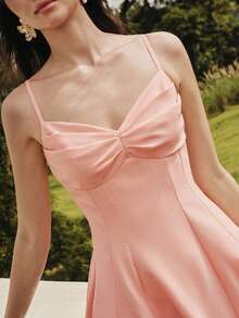 MOTF PREMIUM WOMEN'S ROMANTIC BUST RUCHED A-LINE SLIP DRESS - Coral Orange - View 2