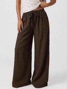 Avantive Women's Solid Color All-Match Versatile Drawstring Loose Casual Long Pants 2pcs - Multicolor - View 8