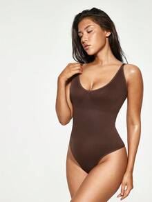 SHAPORA Faja modeladora estilo top con Body unicolor para mujer, para uso casual - Café integral - Ver 5