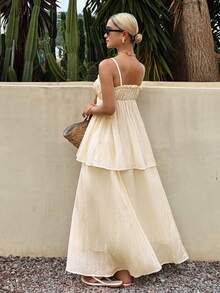 Livesso Summer Textured Plaid Camisole Top Skirt Set Wedding Vacation Casual Tropical Boho Beach Elegant Women's 2-Piece Outfit White Polka Dot - White - View 5
