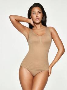 SHAPORA Women's Seamless Minimalist Shapewear Camisole, Basic Vest, Slimming Waist, Suitable For All Seasons - Apricot - View 2