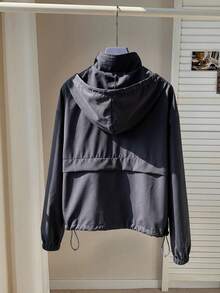 SHEIN EZwear 海軍藍大尺碼女款休閒長袖拉鍊連帽外套 秋季 - 藏蓝色 - 查看 2