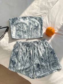 Comfortcana 女款全身印花平口上衣與短褲兩件式休閒套裝 - 彩色 - 查看 1