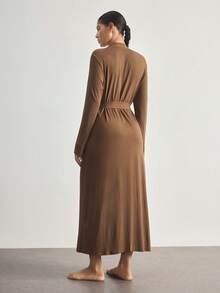 Ocili Comfortable, Smooth Cotton Robe, Extra Long Women's Sleepwear Robe, Chic Autumn Slumber - Brown - View 5