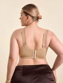 Hourtrue 1 buah Bra Lingerie Ukuran Plus dengan Renda Kontras, Nyaman, Tanpa Jahitan, Berkawat, Berbantalan, dan Bantalan yang Dapat Diatur, Mengangkat - Khaki - View 2