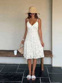 DAZY Solid Color Jacquard Long Strap Casual Tropical Lacy Boho Wedding Summer Women's Tank Top Beach Garden Party Vacation White - Apricot - View 5