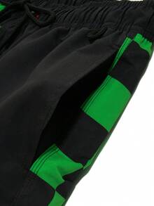 Manfinity KASUA Men's Checkered Print Drawstring Waist Beach Shorts - Green - View 6