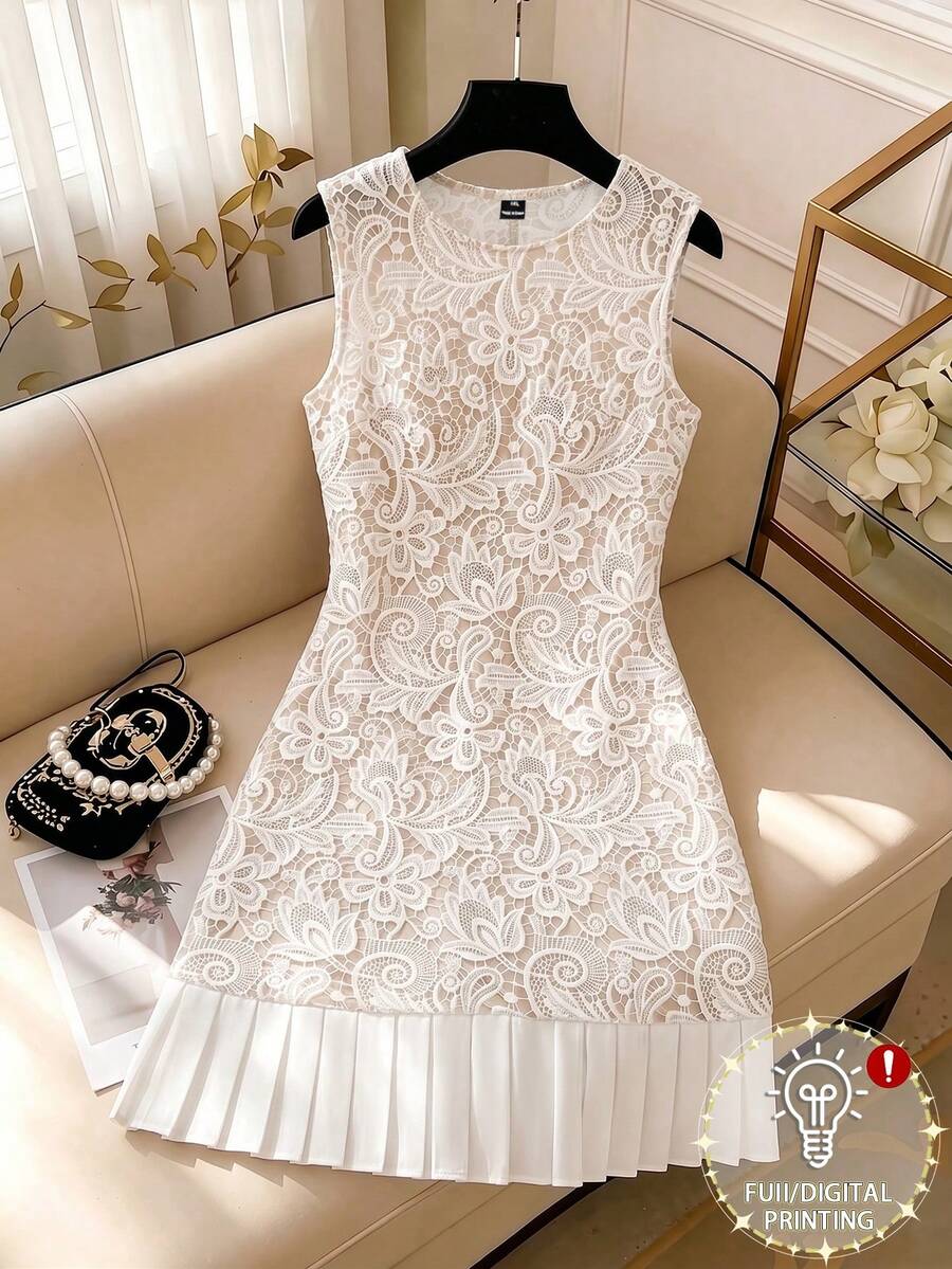 GlowEve CURVE Plus Size Women Floral Ruffle Trim Elegant Date Party Dress - White - View 1