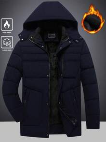 Manfinity Homme Men's Long Sleeve Zip-Up Hooded Winter Coat, Puffer - Royal Blue - View 3