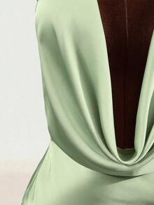 Women's Spaghetti Strap Deep V-Neck Casual Elegant Silk Finish Glossiness Sexy Grace Dress Night Out Sage Green Summer - Green - View 7