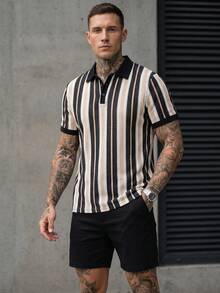 Manfinity CasualCool 男士條紋短袖通勤休閒 Polo 衫，儀式場合適用 - 彩色 - 查看 6