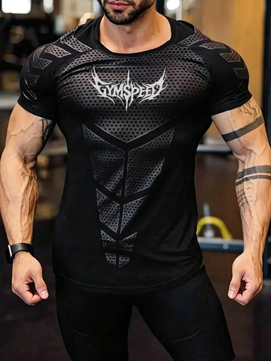 GymBeat Men's Letter Print Raglan Short Sleeve Casual Fitness Sports T-Shirt - Multicolor - View 1