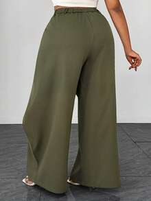 Maweii Plus Size Women's Solid Color Casual Versatile Daily Wide Leg Pants Fall - Army Green - View 4