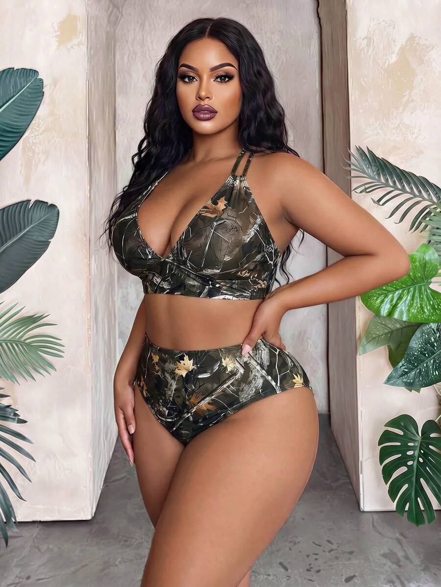 Maweii Bộ bikini size lớn họa tiết cành cây cho kỳ nghỉ hè đi biển - Nhiều màu - Xem 1