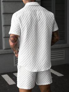 SLATEMANN Men's Solid Color Textured Shirt And Shorts Set, Ceremony - White - View 2