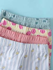 SHEIN Playful Pals 4套幼兒女童可愛休閒花朵櫻桃愛心印花荷葉袖柔軟兩件套夏季上衣短褲套裝 度假海灘穿搭 - 彩色 - 查看 5
