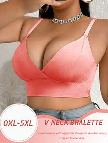 SHEIN 1pc Plus Size Women's Solid Color Casual Comfortable Bustier - Red - View 5