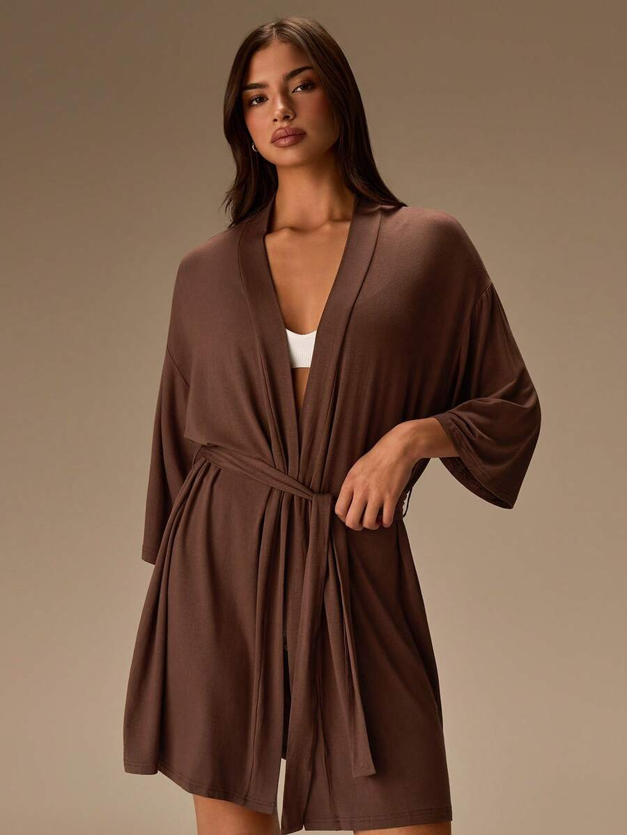Athîral Bata de punto de gofre súper suave, de tela mezclada, sedosa, que combina con cualquier básico, para invierno - Café integral - Ver 1