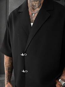 SLATEMANN Camisa casual versátil de uso diario y viaje para hombre con solapa de muesca en color liso - Negro - Ver 5