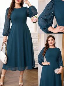 Reflora Vestido longo elegante com missangas, tamanho grande, vestido azul-marinho, vestido gracioso, adequado para festivais, casamentos, festas, formaturas e outras ocasiões elegantes - Azul marinho - Ver 10
